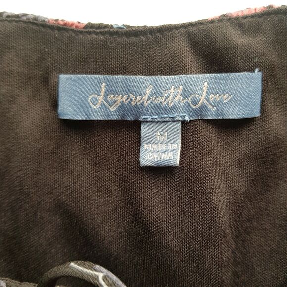 Layered with Love Dress Sz Medium Short Sleeve Floral Garden Bohemian Boho Chic - Picture 9 of 13